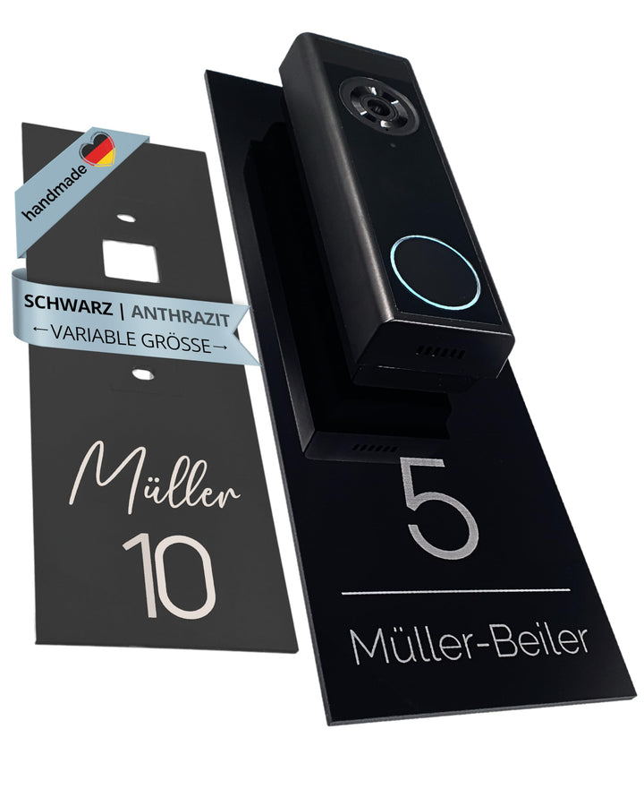 Klingelschild für Eufy Video Türklingel C30 & C31 | Schwarz oder Anthrazit | Hausnummer, Hausnummer