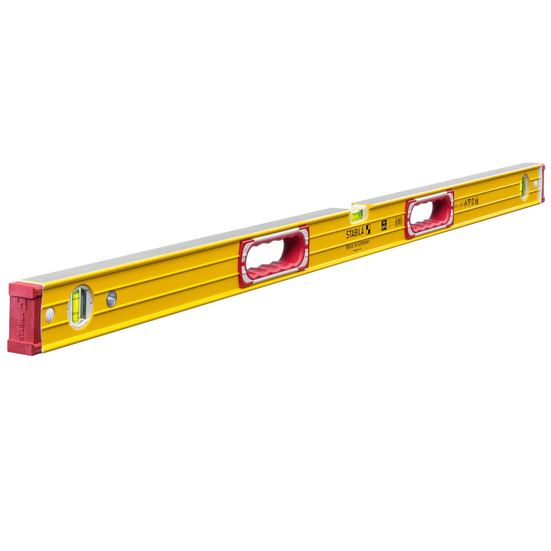 STABILA Wasserwaage Type 196-2, 122 cm, extrasteifes Alu-Profil, 1 Horizontal-Libelle, 2 Vertikal-Li