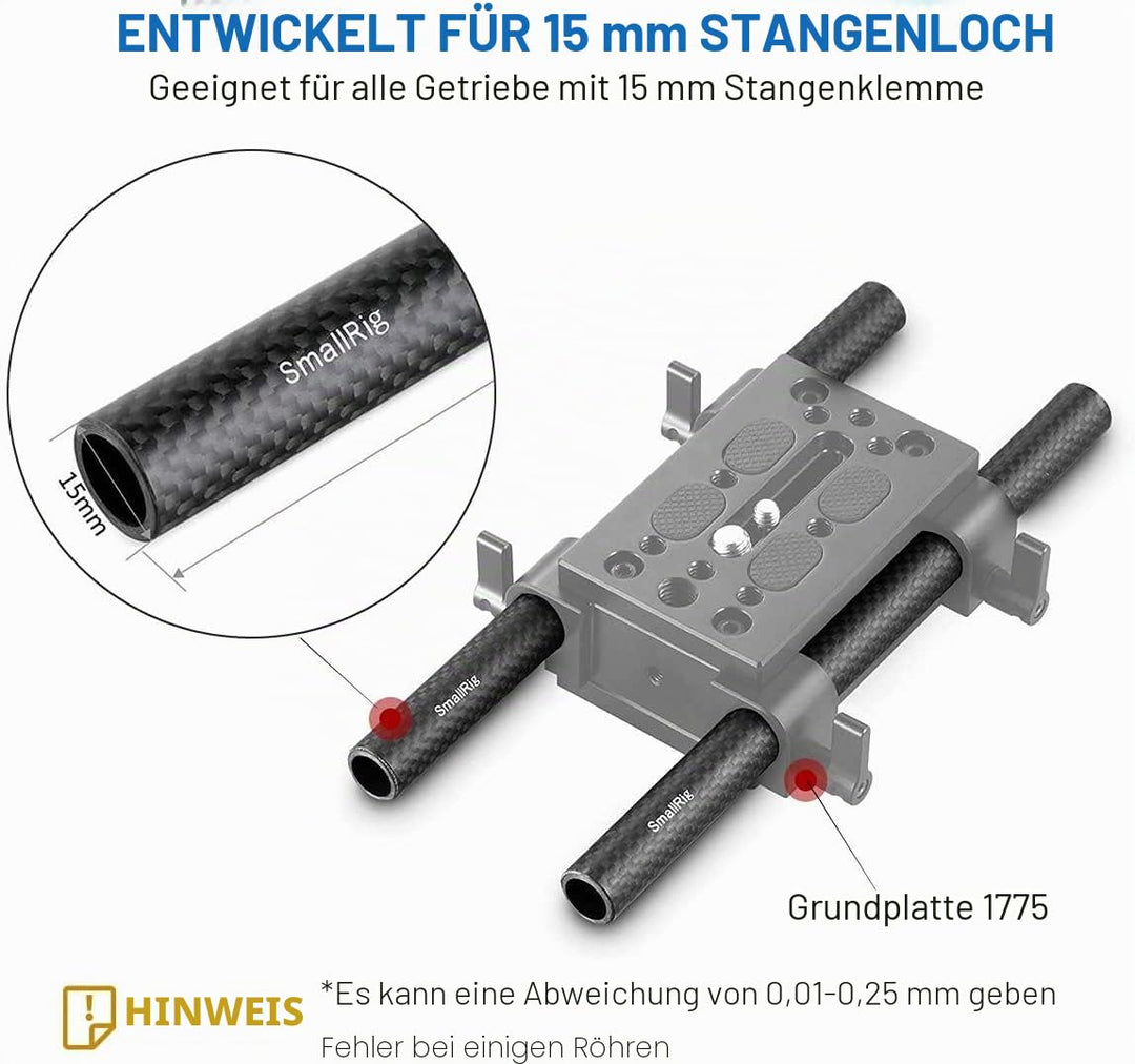 SMALLRIG 2PCS Kohlefaser 15mm Stange für Kamera Rig(20cm / 8 Zoll) - 870 20,3 cm, 20,3 cm