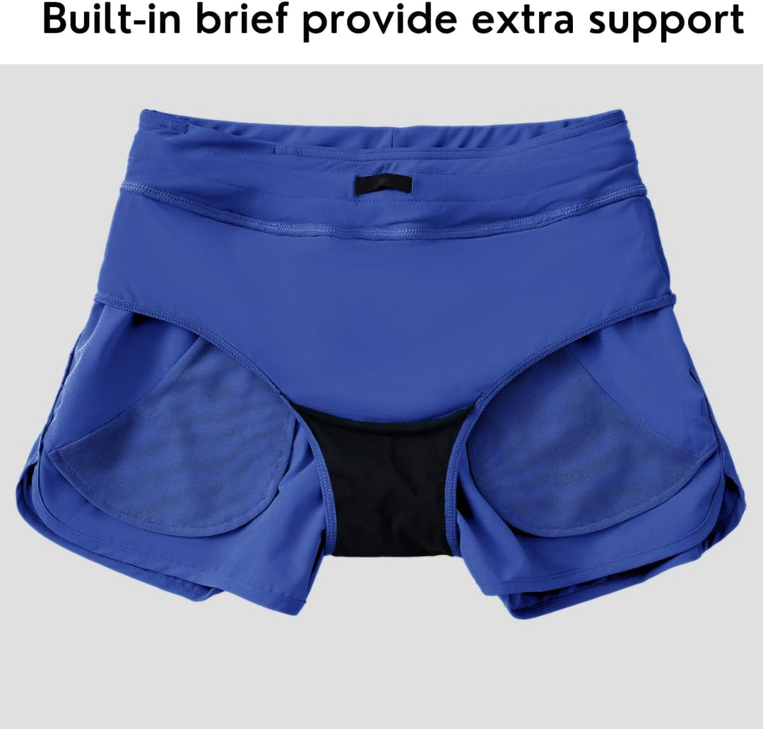 WILLIT Damen 3" Badeshorts Badehose Schwimmen Boardshorts mit Kurzliner Taschen Schnelltrockner UVA