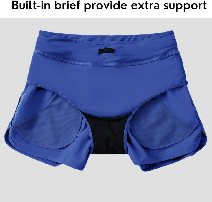 WILLIT Damen 3" Badeshorts Badehose Schwimmen Boardshorts mit Kurzliner Taschen Schnelltrockner UVA