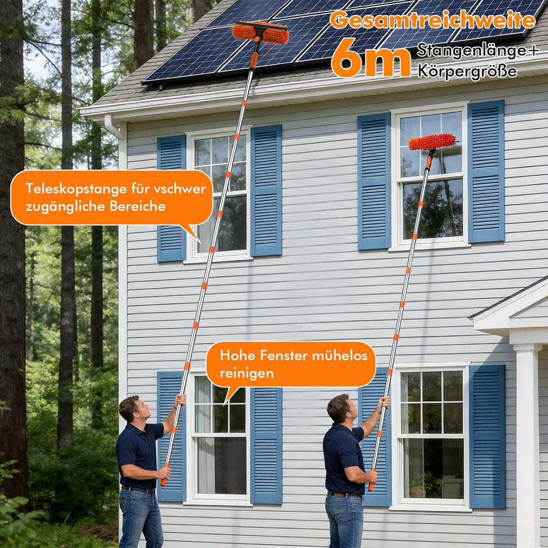 Fensterabzieher Profi Set,2-in-1 Fensterreiniger & Glasabzieher mit 4.5m Teleskopstange + 400ml Glas
