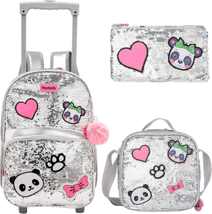 Egchescebo Rucksack Mädchen Schulranzen Trolley Schulrucksack Mädchen Teenager 3PCS 16”Kinder Schult