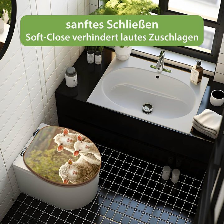 banjado Design WC Sitz Bambus Absenkautomatik 45,8x37,5cm - Toilettendeckel mit Absenkautomatik Holz