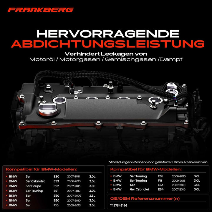 Frankberg Ventildeckel Zylinderkopfhaube Kompatibel mit 3er E90 E91 E92 E93 5er E60 F10, F18 E61 6er