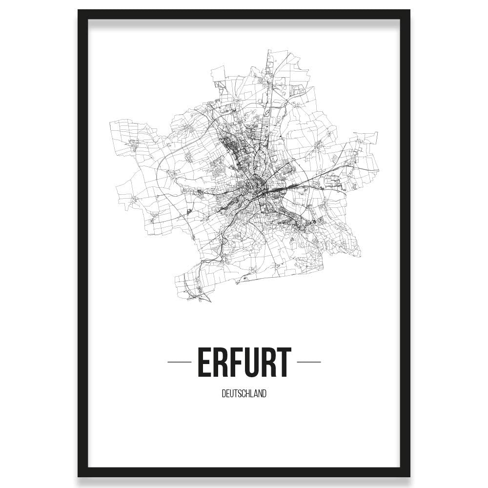 JUNIWORDS Stadtposter, Erfurt, Wähle eine Grösse, 40 x 60 cm, Poster mit Rahmen, Schrift B, Weiss 40