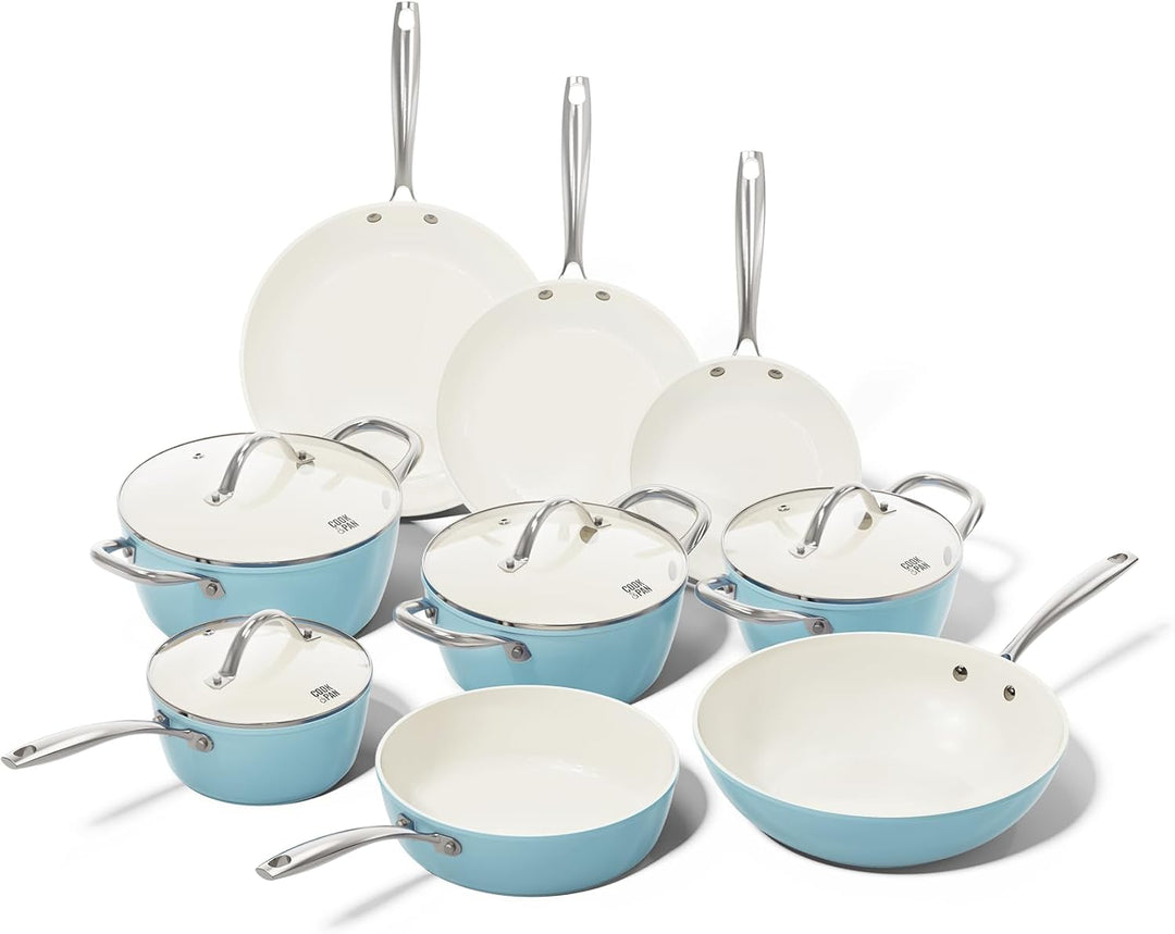 Cook & Pan - Go Blue Topfset und Pfannenset 9-teilig-Induktionsgeeignet-PFAS frei Keramik-Beschichtu