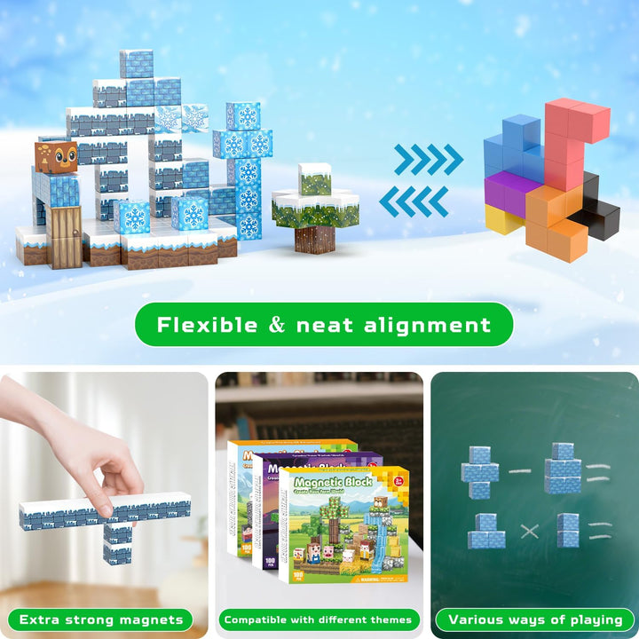 Kryzomat Magnetische Bausteine, Magnetbausteine 100 PCS für 3+ Jahre Alt, Magnetic Blocks Spielzeug-
