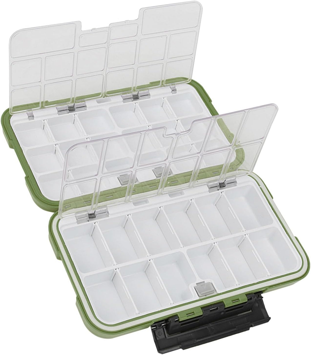 Wasserdichter Organizer für Angelgeräte mit Doppelseitigen Fächern für Köder, Haken und Zubehör. Dic