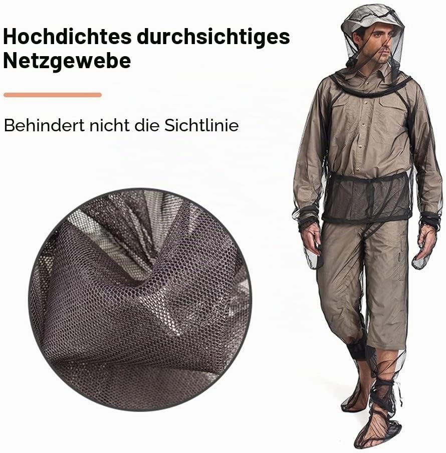 Moskito Anzug, 4 Stück ultrafeiner Mücken Schutzanzug, atmungsaktive Mückenschutz Kleidung mit Kapuz