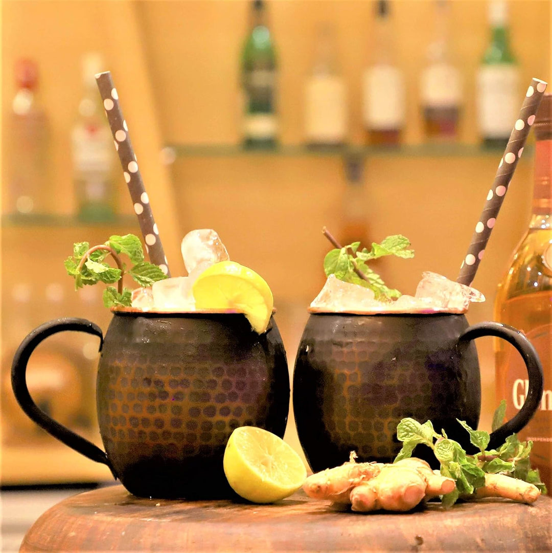 Staglife Schwarzer Kupferbecher Reines Kupfer Moscow Mule Becher 2er Set für Herren Moskau Mule Bech
