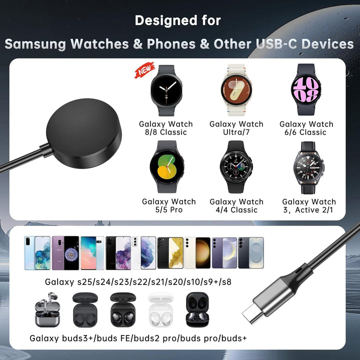 2-in-1 Ladegerät für Samsung Watch,25 W USB-C-Schnellladegerät,Kompatibel mit Galaxy Watch 8/7/Ultra
