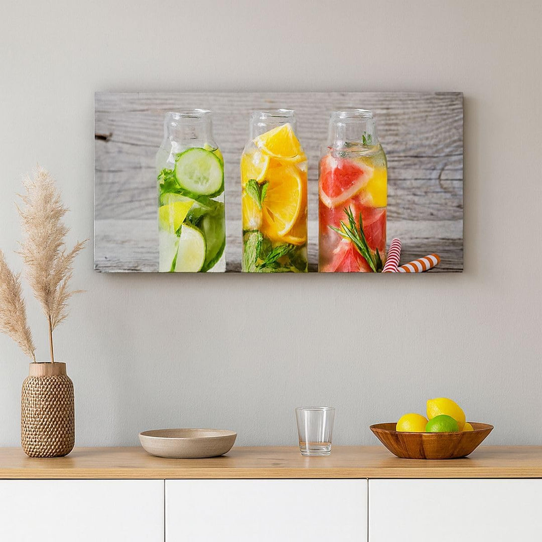 Panorama Bilder auf Leinwand 100x40cm Leinwandbild Eis Minze Erfrischung Getränke Gross Wanddeko Bil