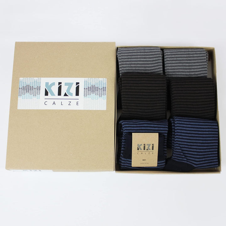 Citycalze Lange gestreifte Socken für Herren, aus warmer Baumwolle, weich, 6 Paar, hergestellt in It