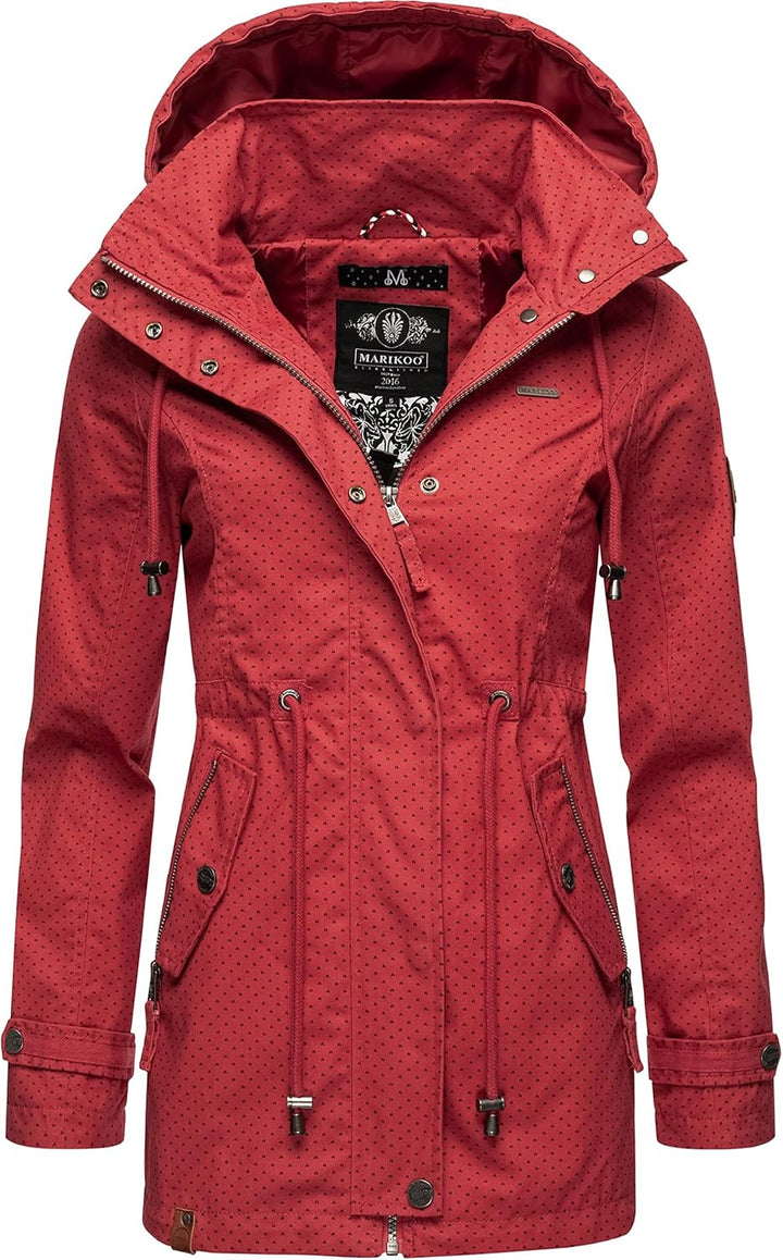 MARIKOO Damen leichte Übergangsjacke Baumwoll-Parka mit Kapuze Nyokoo XS-XXL S Red W.p., S Red W.p.