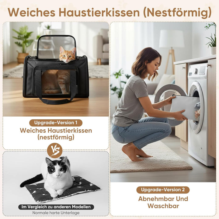 Transporttasche Katze und Hund, Faltbare Katzentransportbox, Haustiertragetasche mit Einstellbar Sch