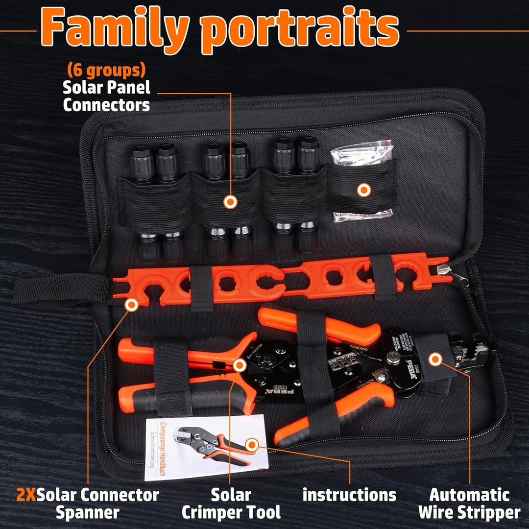 PEBA Crimpzange Solarstecker Set für 2.5/4/6mm² Solarpanel PV Kabel, mit Male/Female Solarpanel Kabe
