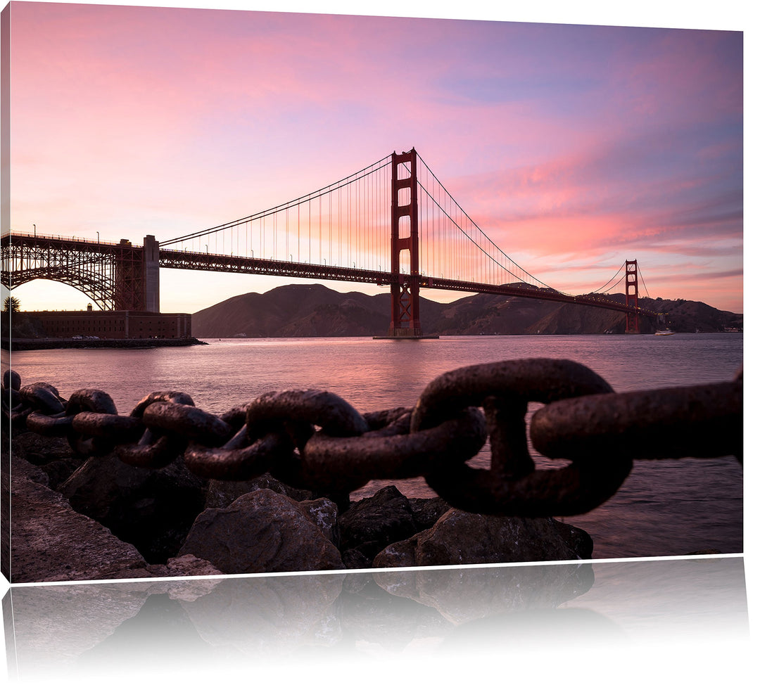 Pixxprint Golden Gate Bridge / 100x70cm Leinwandbild bespannt auf Holzrahmen/Wandbild Kunstdruck Dek