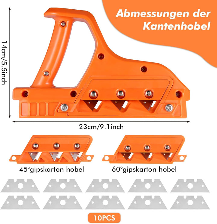 Kantenhobel für Gipskarton, Gipskarton Hobel mit 45° und 60° Klingensatz, Robust Gipskarton Schneide