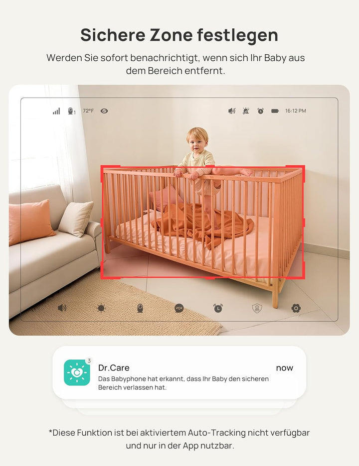 Dr.Care VistaView Smart WLAN Babyphone mit Kamera, 1080P HD, 2K Kamera, App-Steuerung, Bewegungs- &