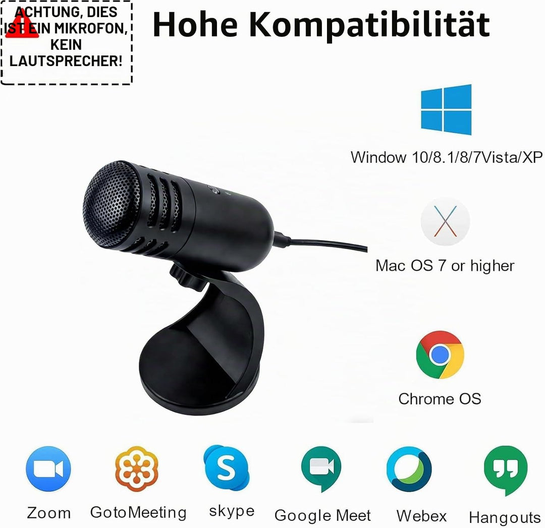 USB Mikrofon, USB-Kondensatormikrofon, PC-Computer-Gaming-Mikrofon mit Ständer, Stummschalttaste, Pl