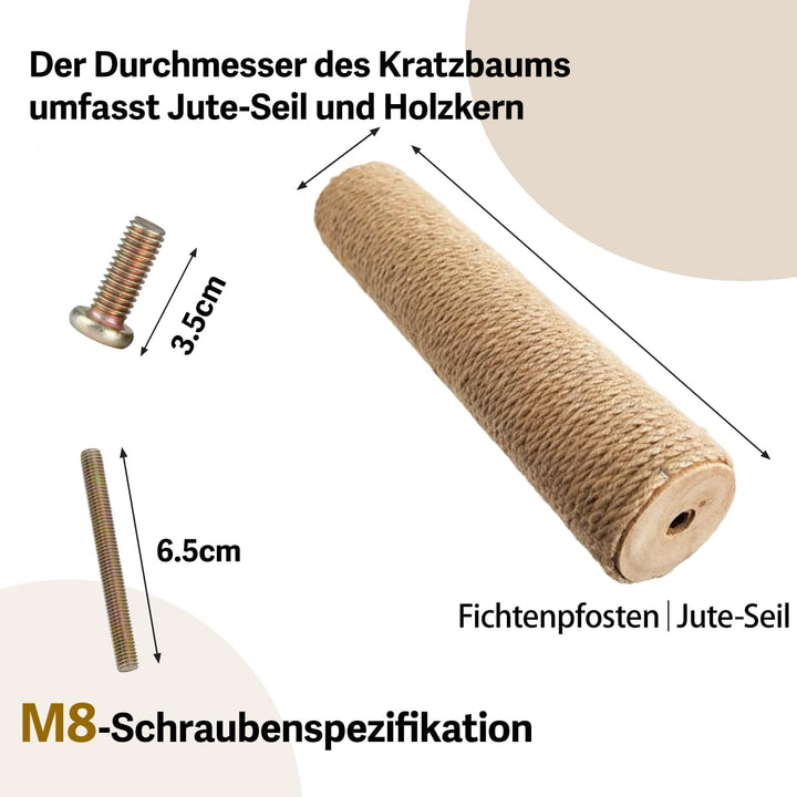 2 Stück Kratzbaum 7cm Deluxe-Endstamm mit Stehbolzen，kratzstamm mit Sisalseil für Katzen, die alte k