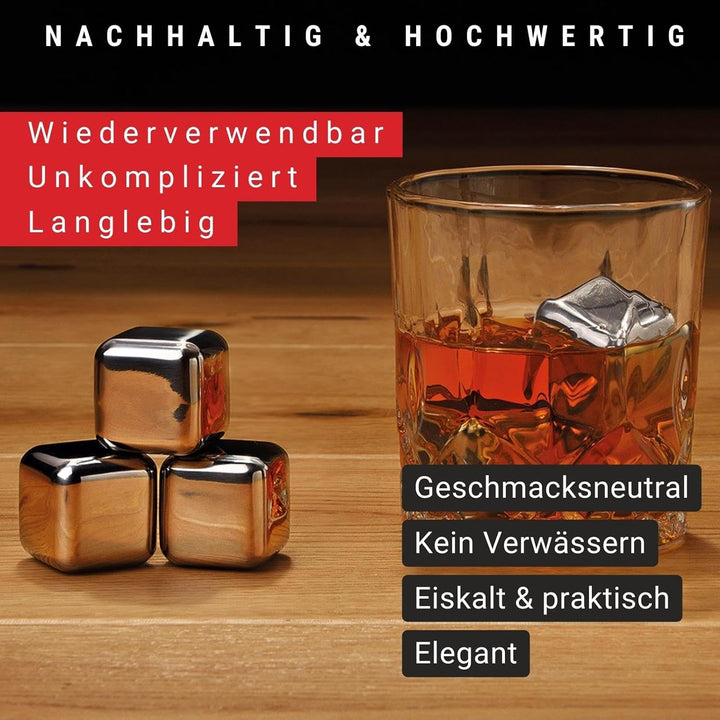 WOMA Whisky Steine Set I 4 Kühlwürfel inkl. Untersetzer, Edelstahlzange, Whiskey Glas & hochwertiger