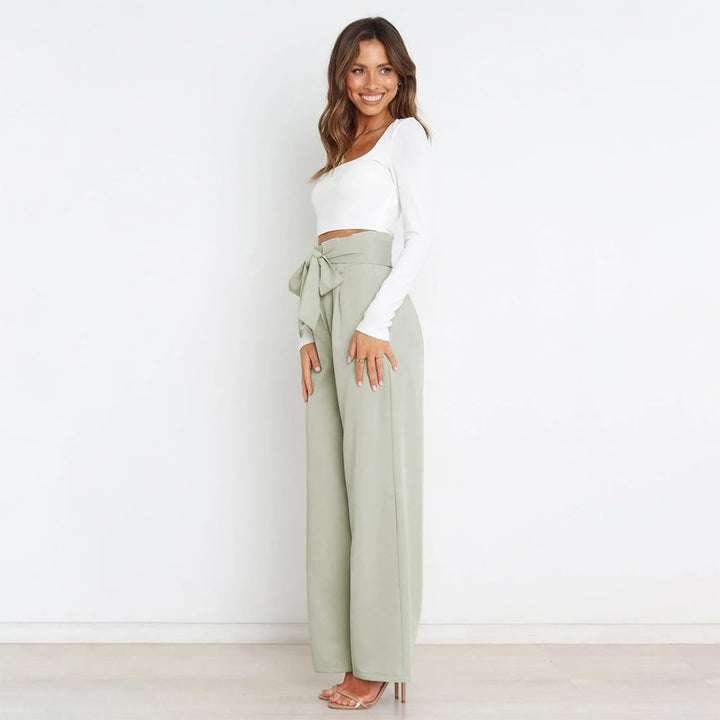 Odizli Damen Elegant High Waist Lang Weite Hose Sommer Business Festlich Anzughose mit Gürtel S Hell