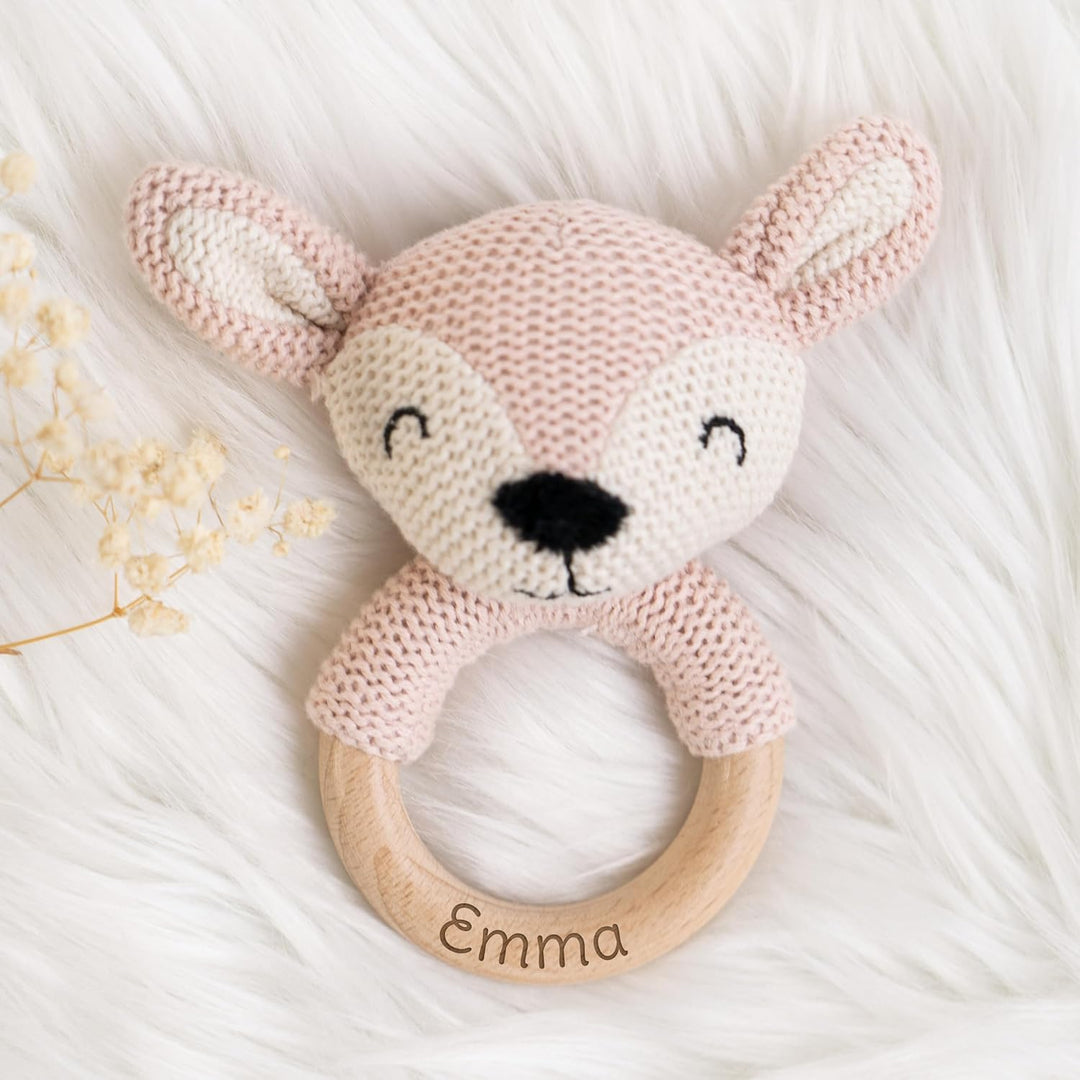 Geschenkfreude Personalisierter Beissring für Baby aus Holz - Greifling personalisiert mit Name - ni