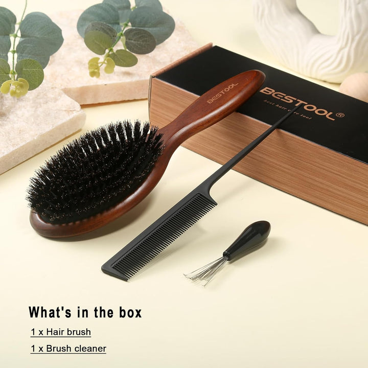 BESTOOL Haarbürste, Wildschweinborsten Bürste für Damen Herren Kinder, Buche Paddel Naturborsten für