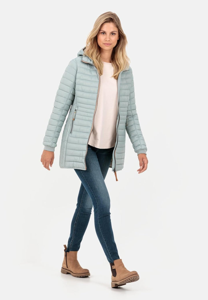 camel active Damen Leichter Wasserabweisende Steppmantel mit Abnehmbarer Kapuze Jacket 34 Blau-grau,