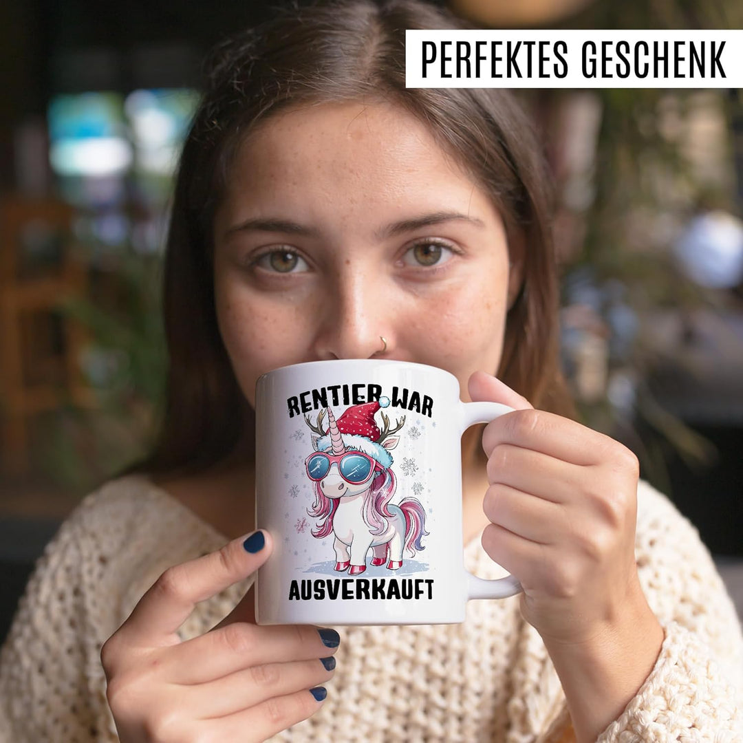 Tasse Weihnachten Geschenk Rentier war ausverkauft, Kaffeetasse Weihnacht Nikolaus Witz Humor Gesche