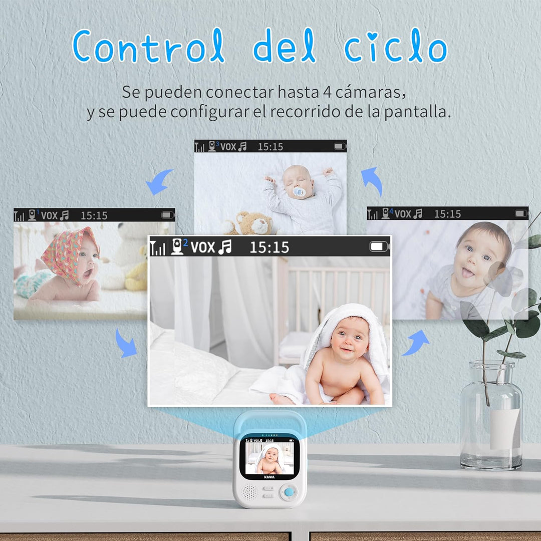 KAWA Baby Monitor with 2 Cameras, 7.11 cm (2.8 Inch) 2K HD Camera, No WiFi, Night Vision, Recording