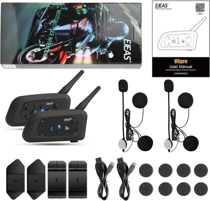 EJEAS V6PRO Motorrad Intercom Bluetooth Headsets 1200m bis zu 6 Reiters DSP-Rauschunterdrückung, Was