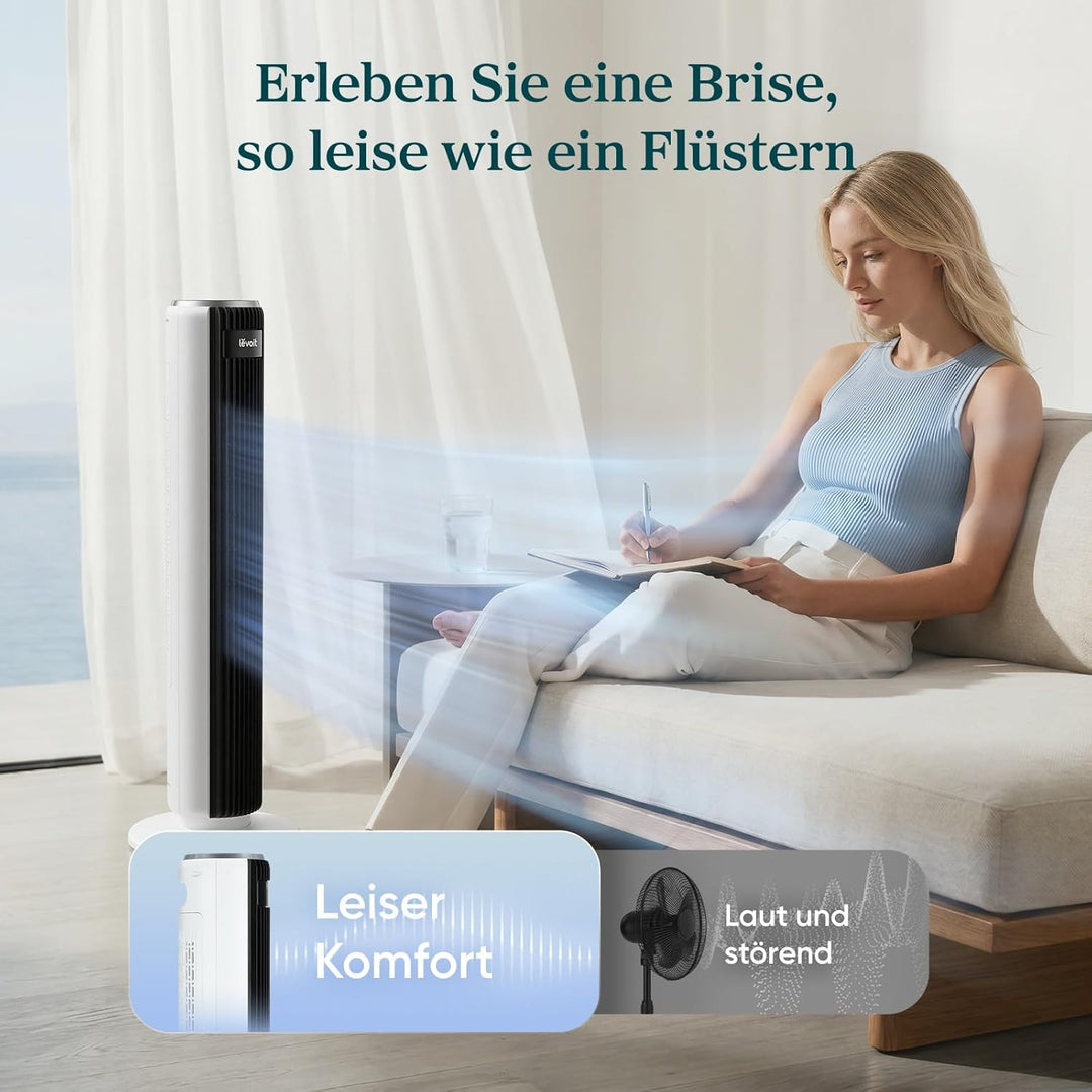 LEVOIT 28dB leiser Turmventilator mit Fortschrittlichem Schlafmodus,7m/s Ventilator mit Fernbedienun