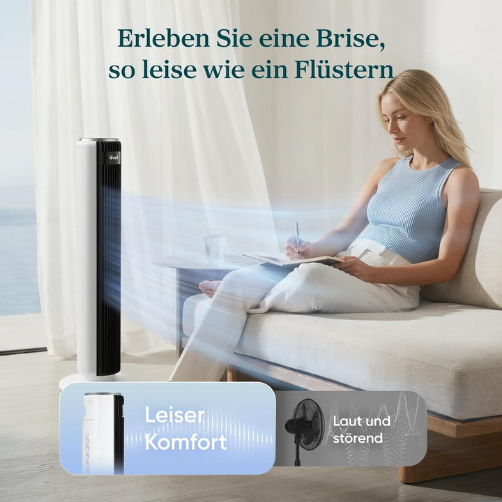 LEVOIT 28dB leiser Turmventilator mit Fortschrittlichem Schlafmodus,7m/s Ventilator mit Fernbedienun