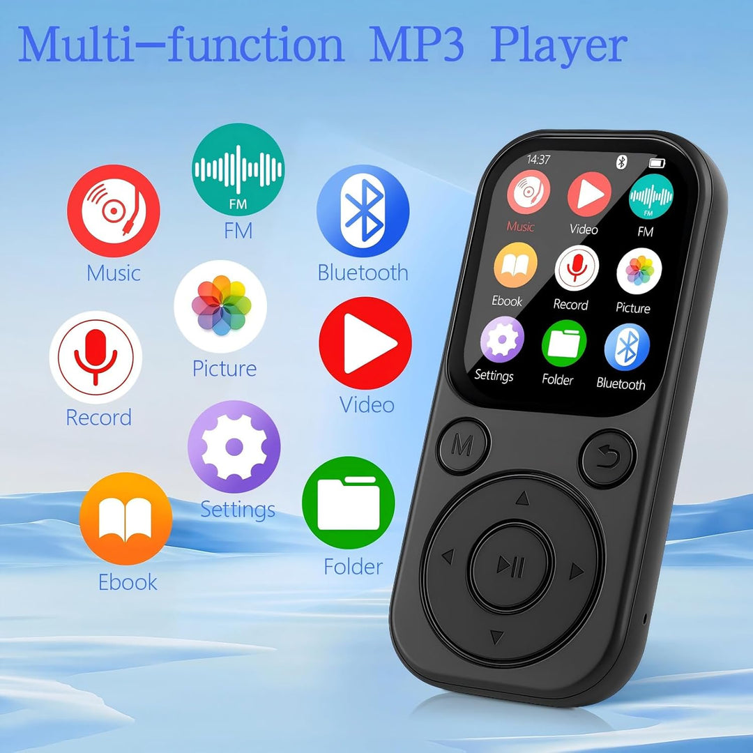 MP3 Player mit Bluetooth 5.3, Tragbarer Musikplayer mit 64GB Speicherkarte, FM Radio, Sprachaufnahme