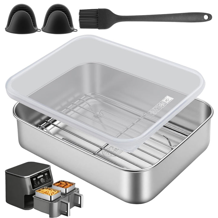 Kleine Auflaufform für Airfryer 20 * 15 * 5cm Edelstahl Auflaufform für Heissluftfritteuse mit Decke