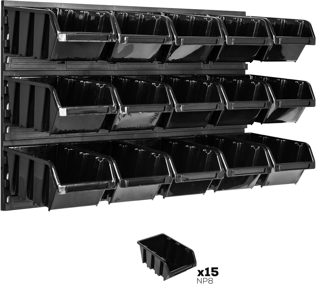Lagersystem Wandregal 576 x 390 mm | 15 stck. Box | Stapelboxen Schüttenregal Sichtlagerkästen | Ext
