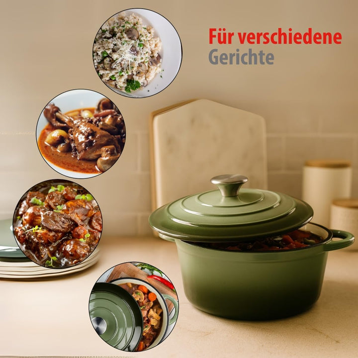 alpina Dutch Oven – Gusseisen Topf Induktion 3,8L Ø24cm - Schmortopf mit Deckel – Gusseisen Bräter S