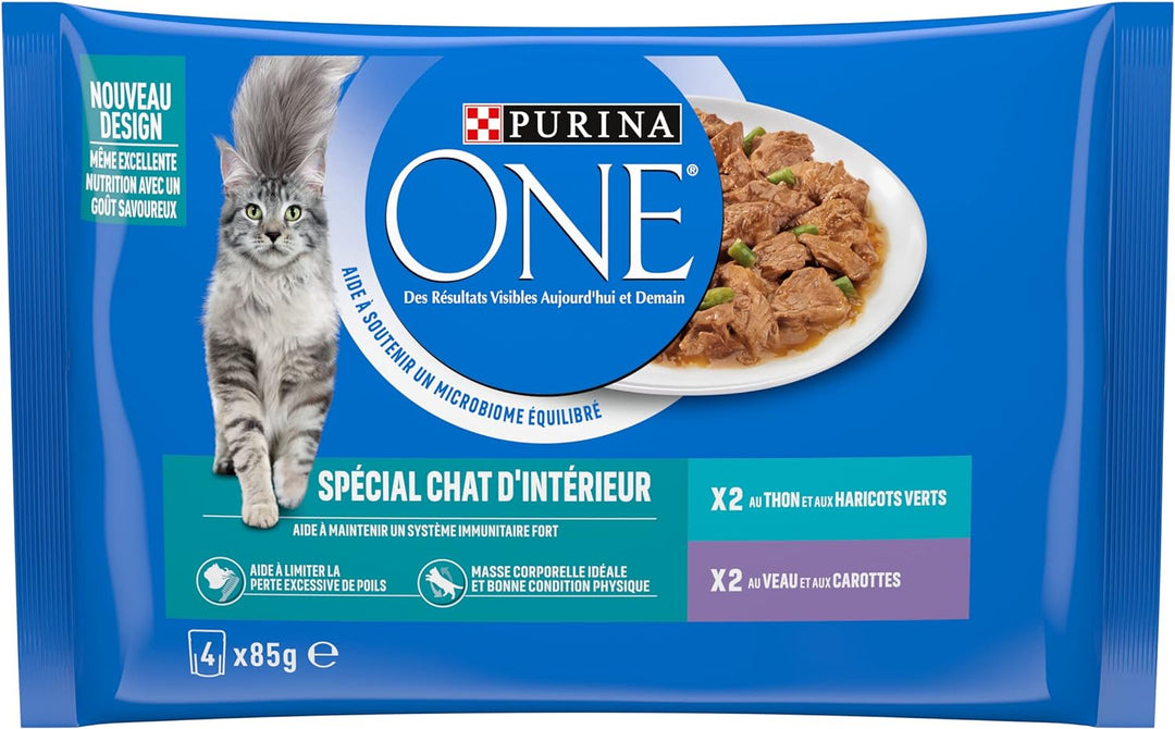 Purina One Schliff in Sauce, Mahlzeit für ausgewachsene Katzen, Kalb + Thunfisch, 12 (4 x 85 g)