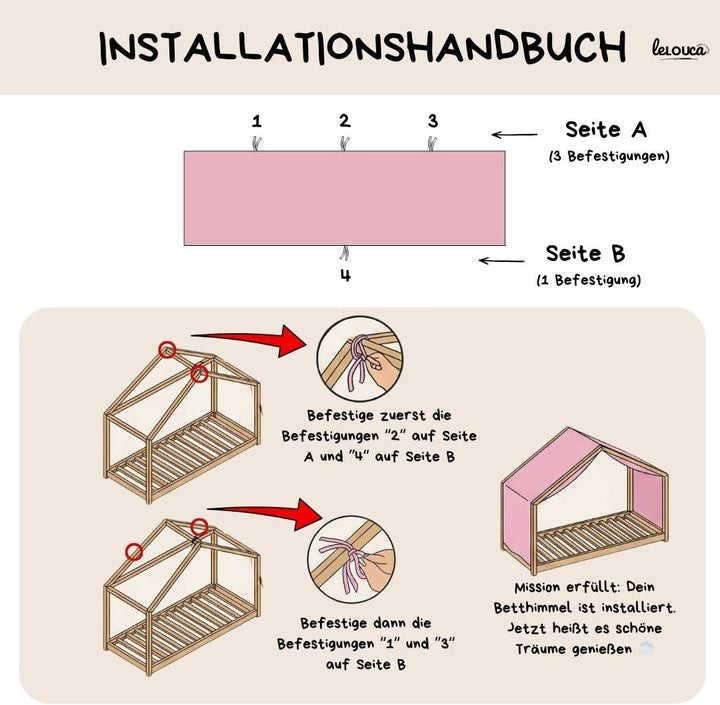 Hausbett Himmel, 100 x 350 cm, Betthimmel Hausbett aus Baumwolle Musselin Beige, Stoffhimmel für Kin