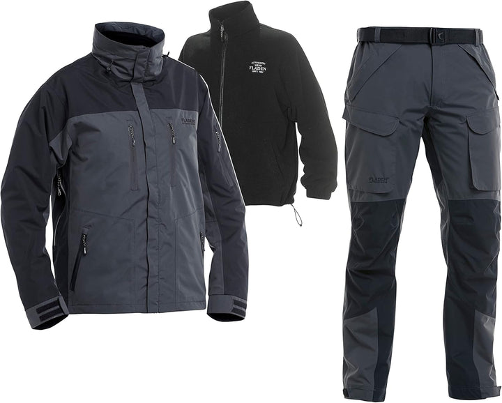 FLADEN Authentic Wear 3in1 Outdoor Thermo Anzug - Grau-Schwarz - Allwetter Angel Jacke & Hose - inkl