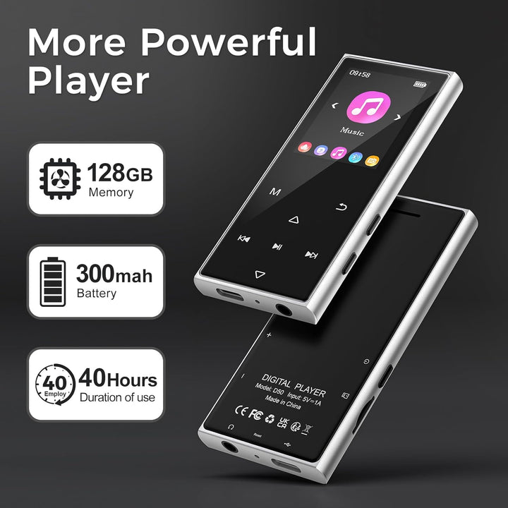 MP3 Player Bluetooth 5.3, MP3 Player Kinder mit 128GB Karte, Lautsprecher | 512GB erweiterbar, Hi-Fi