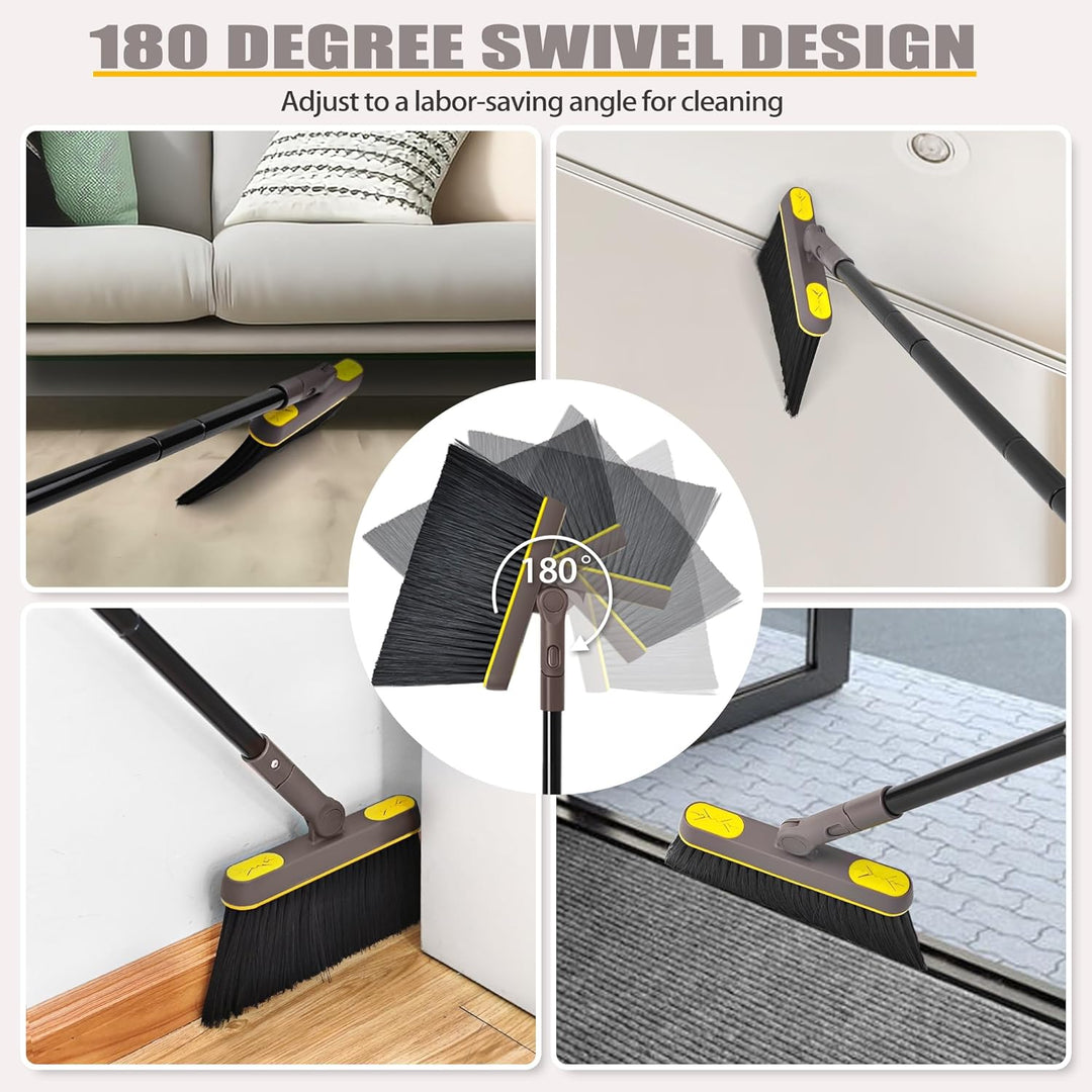 JEHONN Besen und Kehrschaufel Set mit Langem Stiel 138CM, 180 Grad Drehen Kehrbesen, Öffnende Schauf