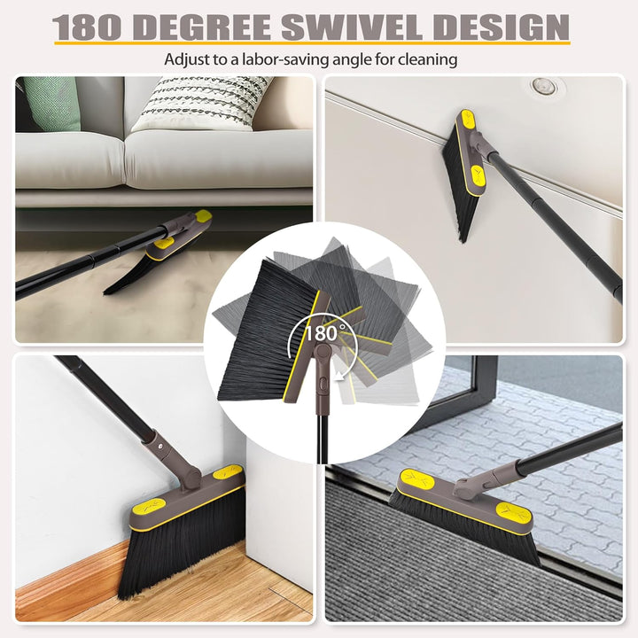 JEHONN Besen und Kehrschaufel Set mit Langem Stiel 138CM, 180 Grad Drehen Kehrbesen, Öffnende Schauf