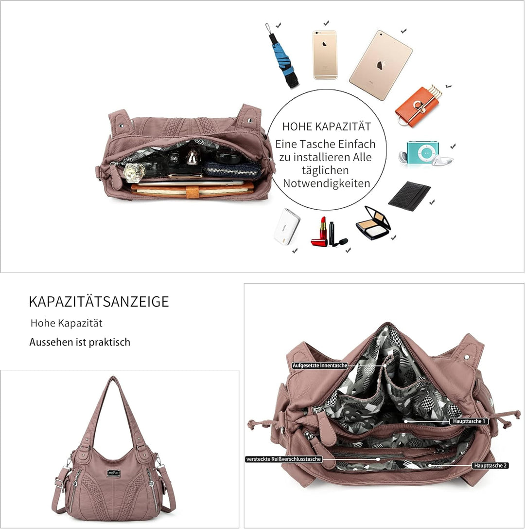 Angel Kiss Handtasche Damen Schultertasche Multifunktionale Umhängetaschen Wasserdicht PU Veganes Le