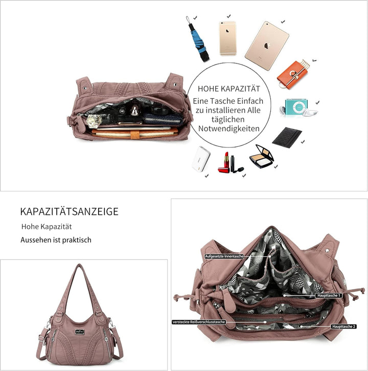 Angel Kiss Handtasche Damen Schultertasche Multifunktionale Umhängetaschen Wasserdicht PU Veganes Le