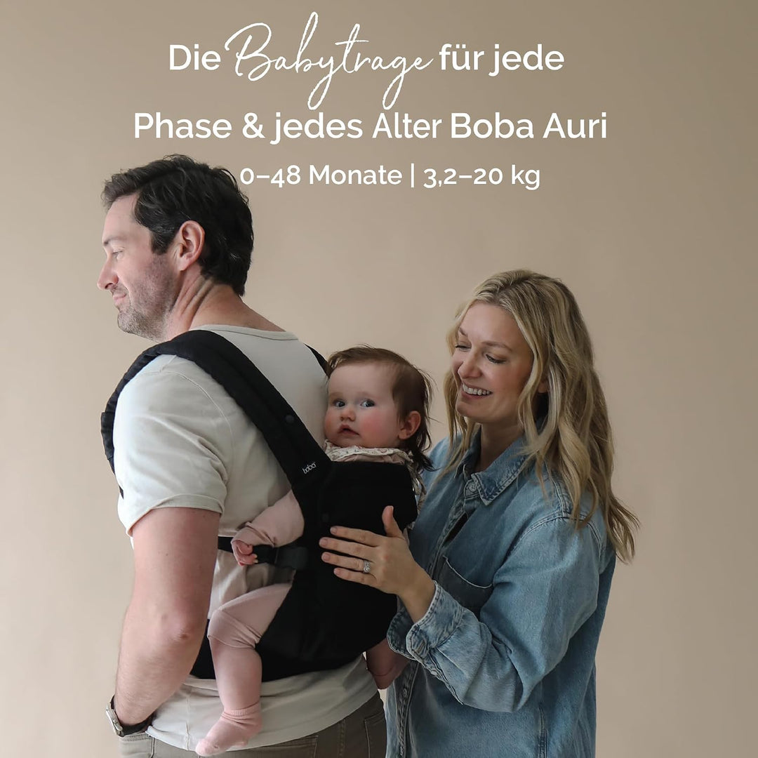 Boba Auri Babytrage Neugeboren bis Kleinkind - 100% Baumwolle-Premium, 3 ergonomische Tragepositione