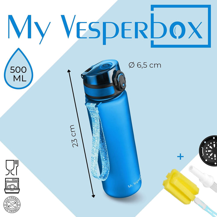 My Vesperbox® Trinkflasche Kinder [500ML] - Wasserflasche Kohlensäure Geeignet & Auslaufsicher - Wat